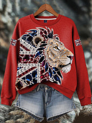 Women's British imitation diamond hot-drilling Print Sweatshirt-2