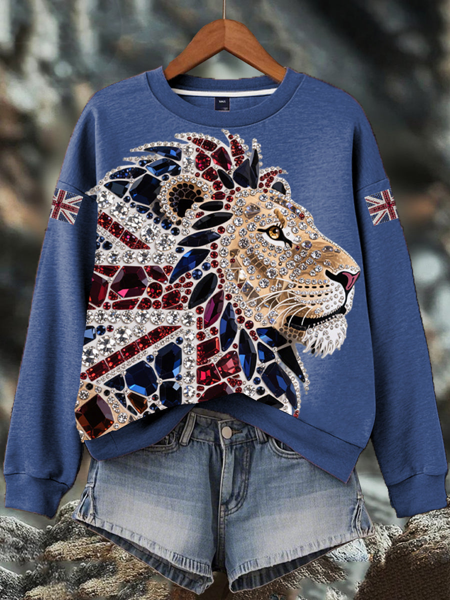 Women's British imitation diamond hot-drilling Print Sweatshirt-3