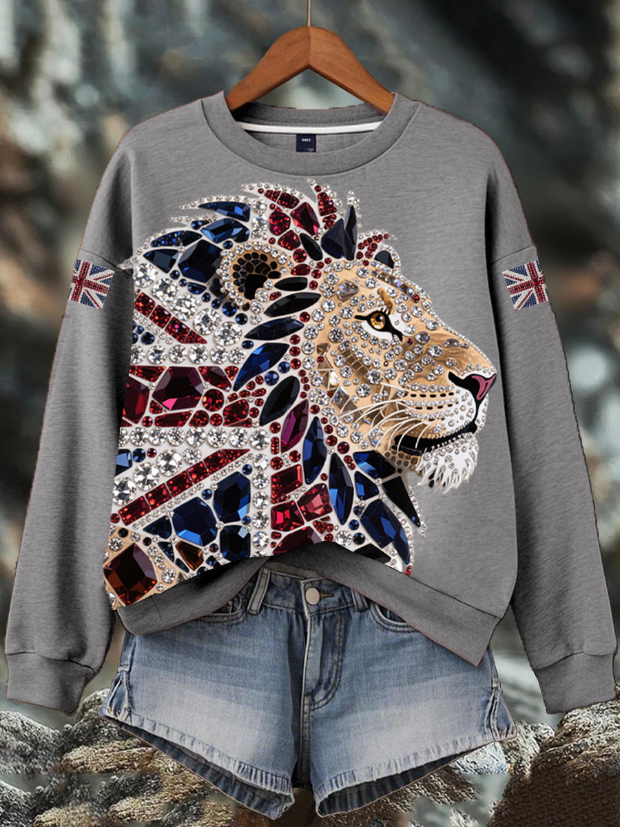 Women's British imitation diamond hot-drilling Print Sweatshirt-4