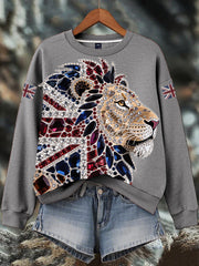 Women's British imitation diamond hot-drilling Print Sweatshirt-4