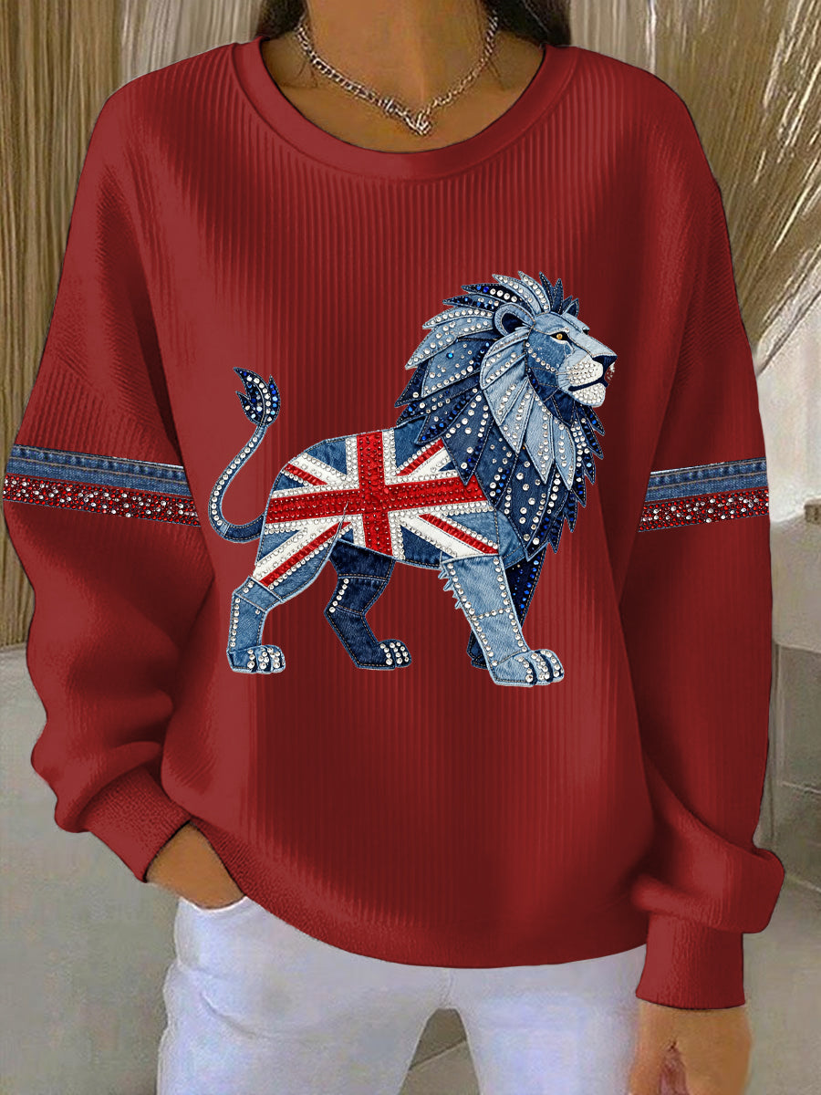 Women's British style imitation rhinestone hot-drilling Print Casual Sweatshirt-2