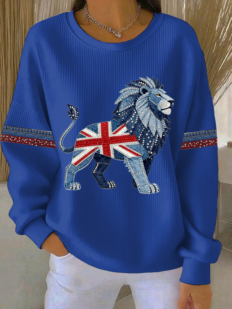 Women's British style imitation rhinestone hot-drilling Print Casual Sweatshirt-3