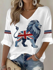 Women's British style imitation rhinestone hot-drilling Printed T-shirt