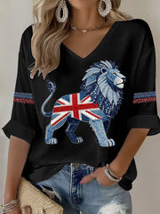 Women's British style imitation rhinestone hot-drilling Printed T-shirt-1