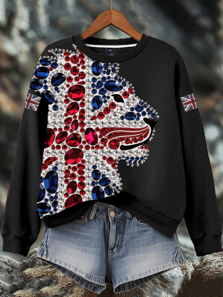 Women's British imitation diamond hot-drilling Print Sweatshirt-1