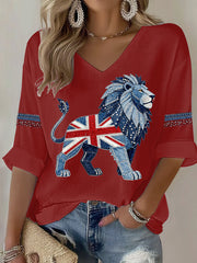 Women's British style imitation rhinestone hot-drilling Printed T-shirt-2