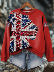 Women's British imitation diamond hot-drilling Print Sweatshirt-2