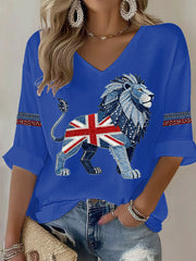 Women's British style imitation rhinestone hot-drilling Printed T-shirt-3