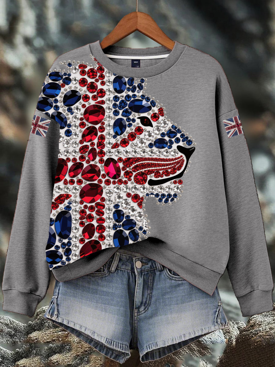 Women's British imitation diamond hot-drilling Print Sweatshirt-3