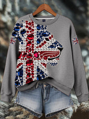 Women's British imitation diamond hot-drilling Print Sweatshirt-3