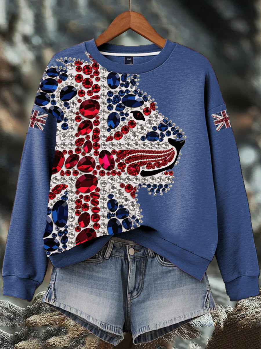 Women's British imitation diamond hot-drilling Print Sweatshirt-4