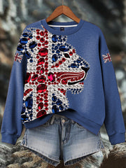 Women's British imitation diamond hot-drilling Print Sweatshirt-4