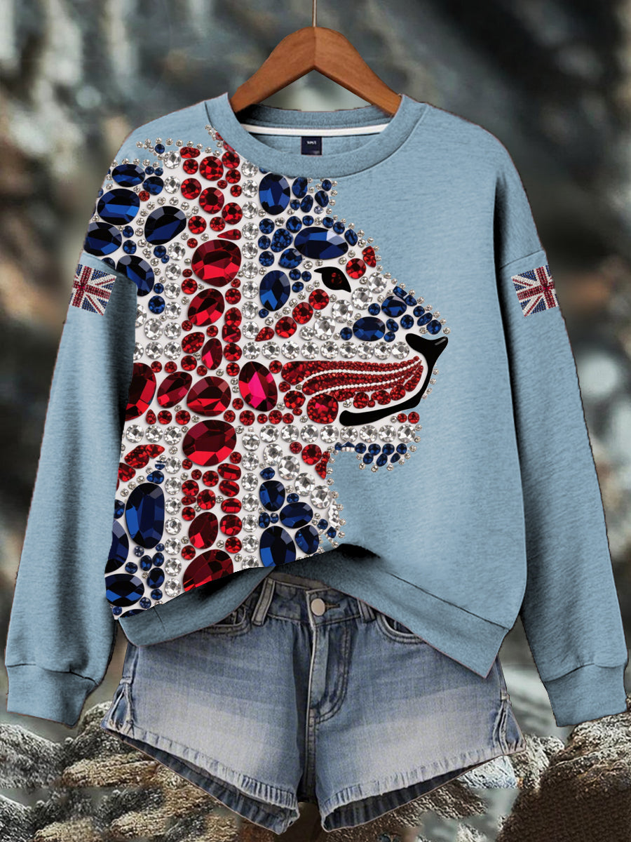 Women's British imitation diamond hot-drilling Print Sweatshirt-5