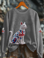 Women's British imitation diamond hot-drilling Printed Regular Sweatshirt-4