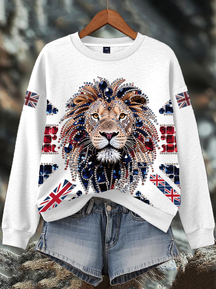 Women's British imitation diamond hot-drilling Print Sweatshirt