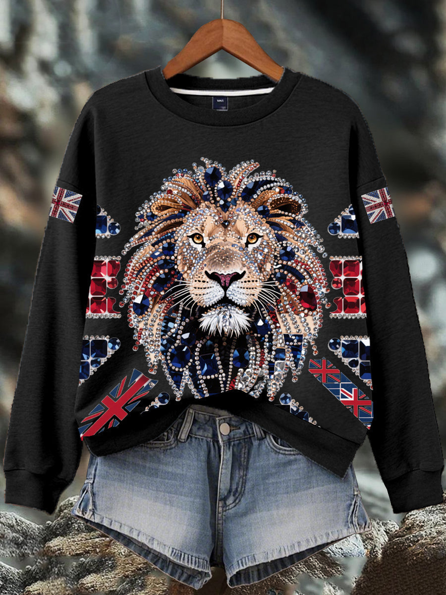 Women's British imitation diamond hot-drilling Print Sweatshirt-1