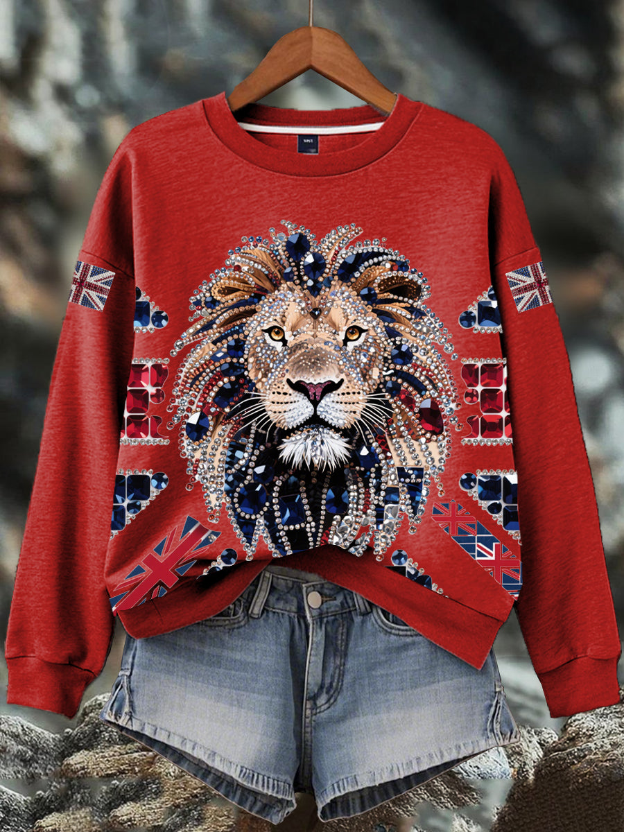 Women's British imitation diamond hot-drilling Print Sweatshirt-2