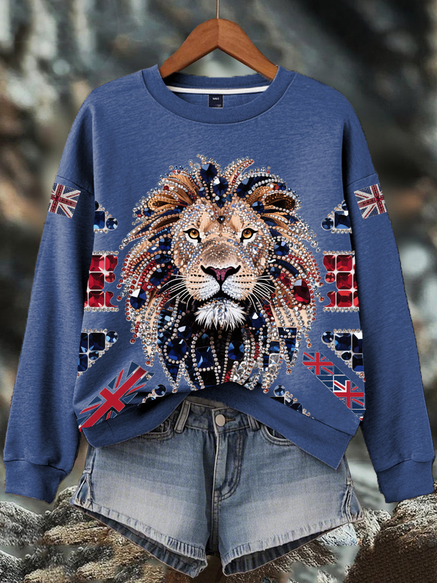 Women's British imitation diamond hot-drilling Print Sweatshirt-4