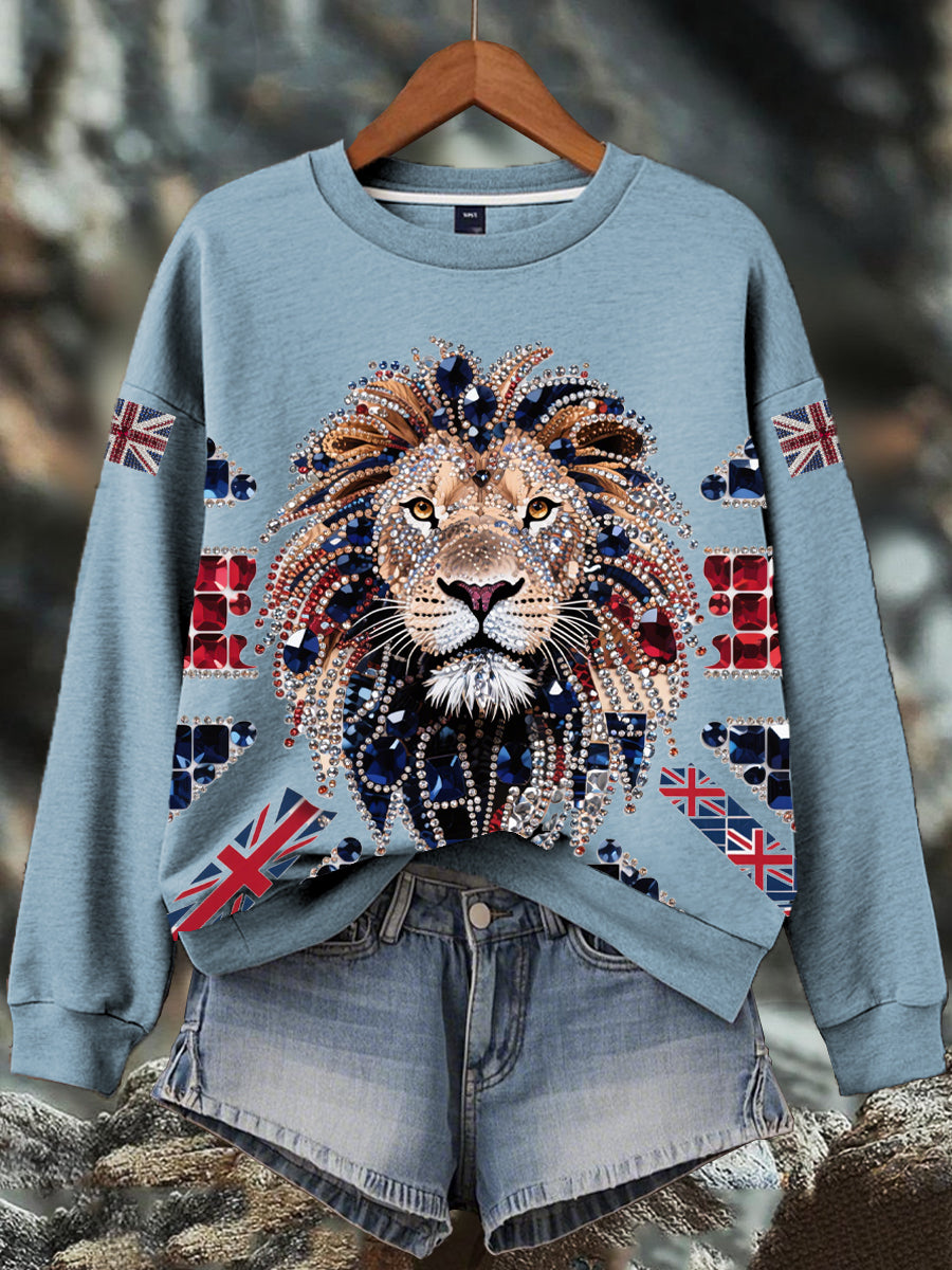 Women's British imitation diamond hot-drilling Print Sweatshirt-5