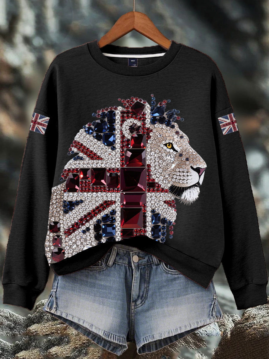 Women's British imitation diamond hot-drilling Print Sweatshirt-1