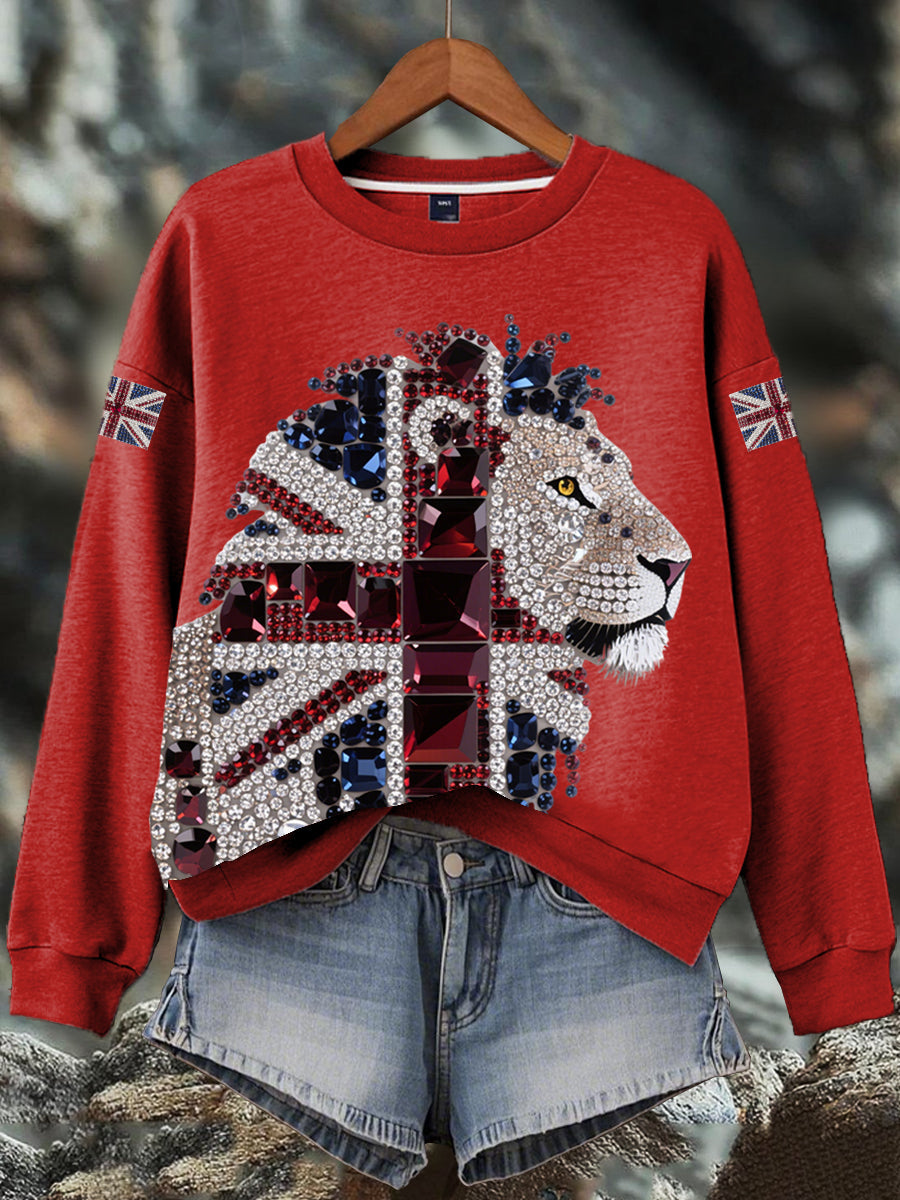 Women's British imitation diamond hot-drilling Print Sweatshirt-2