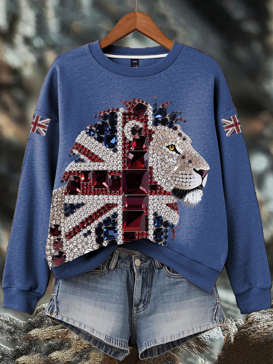 Women's British imitation diamond hot-drilling Print Sweatshirt-3