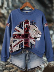 Women's British imitation diamond hot-drilling Print Sweatshirt-3