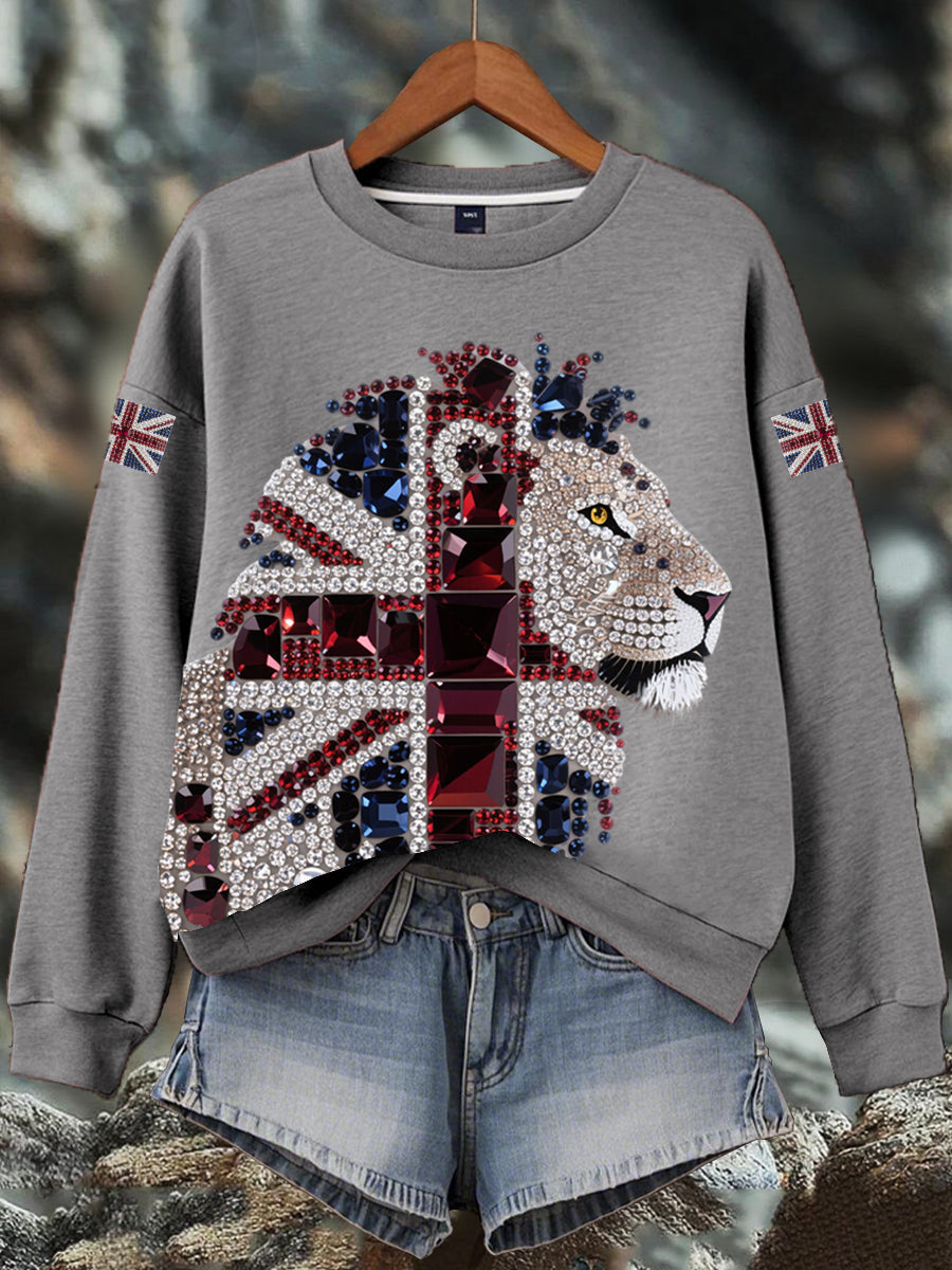 Women's British imitation diamond hot-drilling Print Sweatshirt-4
