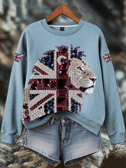 Women's British imitation diamond hot-drilling Print Sweatshirt-5