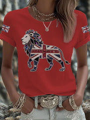 Women's British imitation diamond hot-drilling Printed Iron On Short Sleeve T-Shirt-2