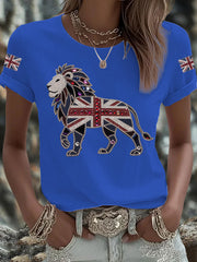Women's British imitation diamond hot-drilling Printed Iron On Short Sleeve T-Shirt-3