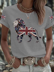 Women's British imitation diamond hot-drilling Printed Iron On Short Sleeve T-Shirt-4
