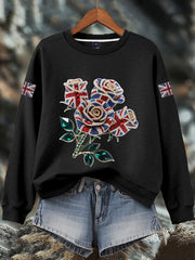 Women's British imitation diamond hot-drilling Print Sweatshirt-1