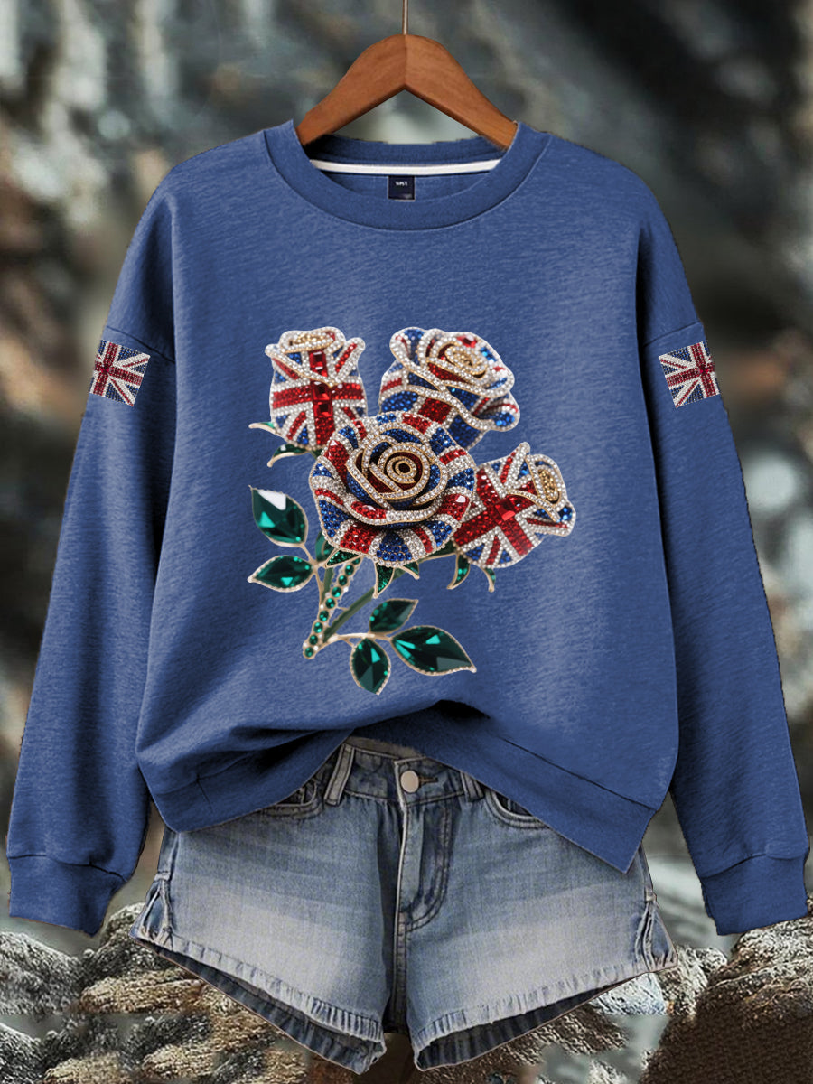 Women's British imitation diamond hot-drilling Print Sweatshirt-3