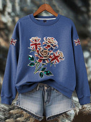 Women's British imitation diamond hot-drilling Print Sweatshirt-3