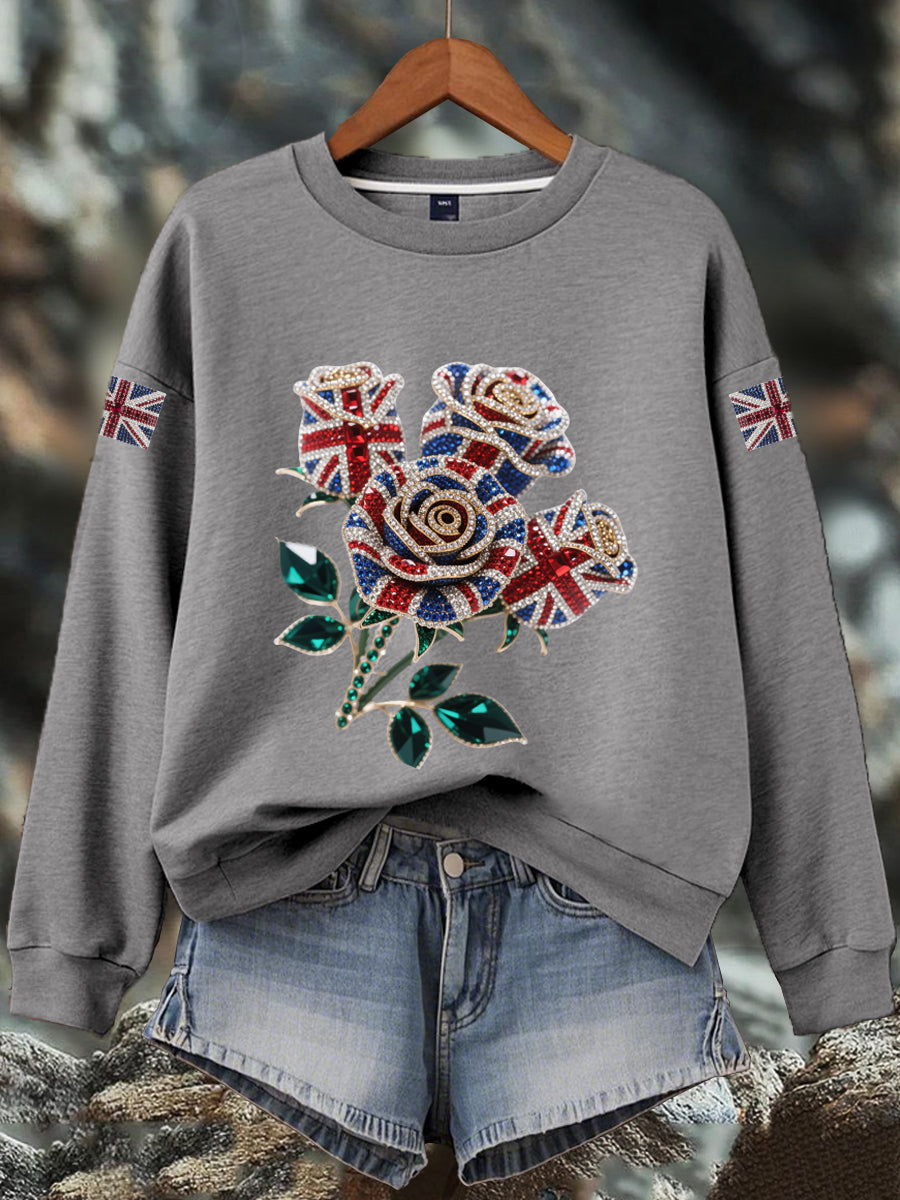 Women's British imitation diamond hot-drilling Print Sweatshirt-4