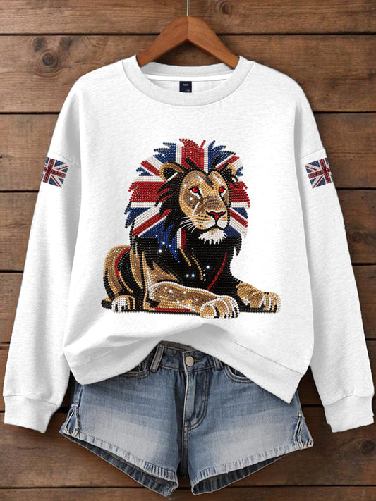 Women's British imitation diamond hot-drilling Print Sweatshirt