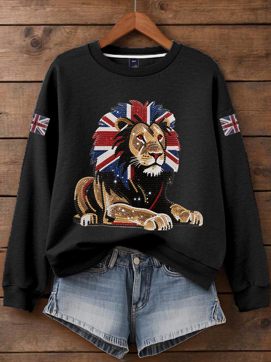 Women's British imitation diamond hot-drilling Print Sweatshirt-1