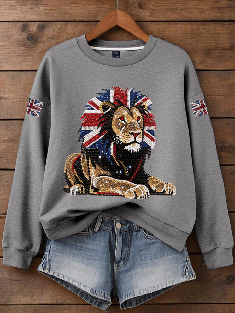 Women's British imitation diamond hot-drilling Print Sweatshirt-3