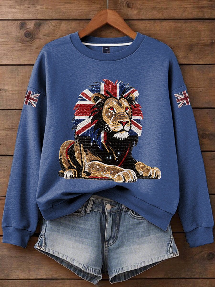 Women's British imitation diamond hot-drilling Print Sweatshirt-4