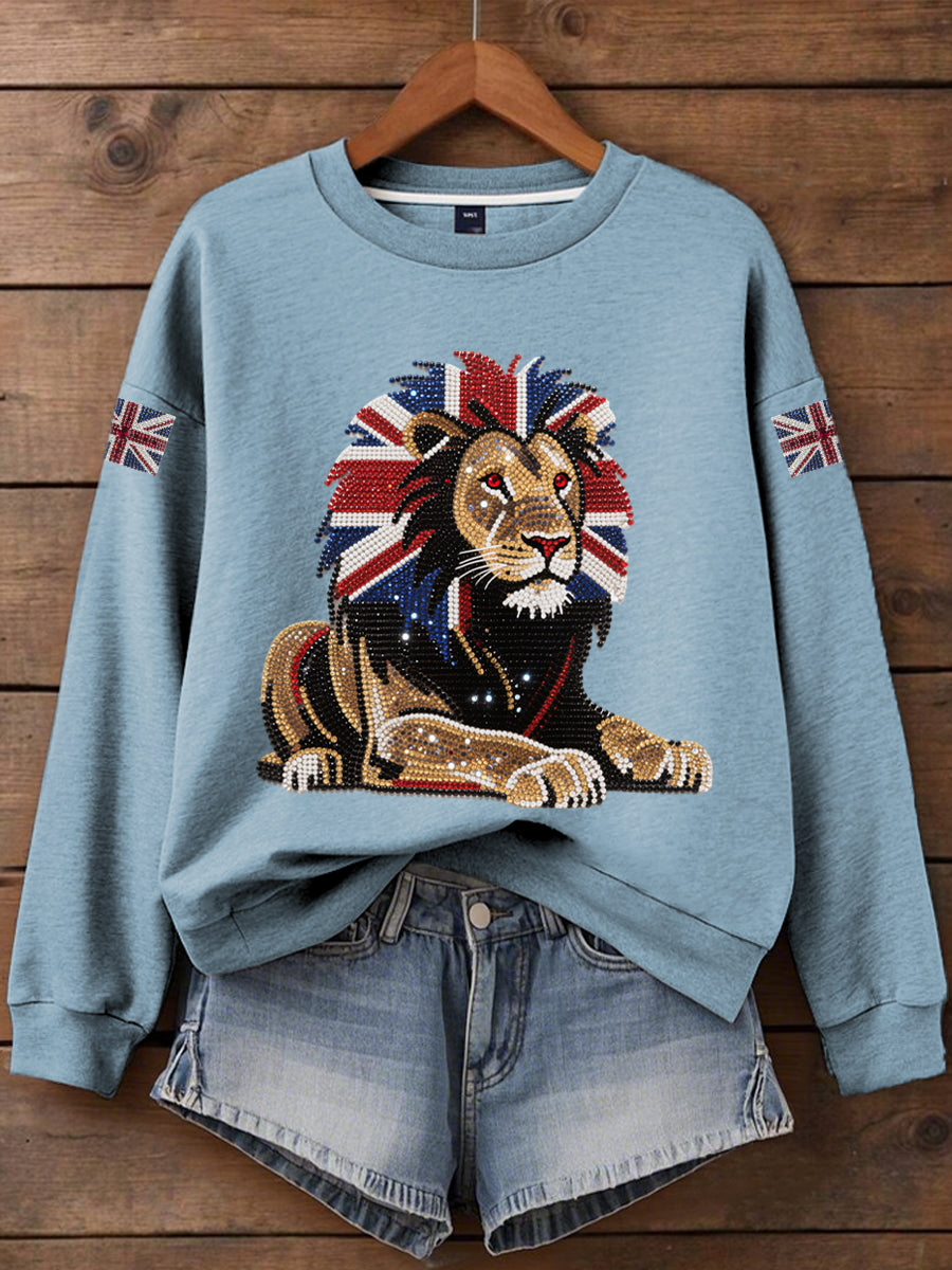 Women's British imitation diamond hot-drilling Print Sweatshirt-5