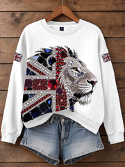 Women's British imitation diamond hot-drilling Print Sweatshirt