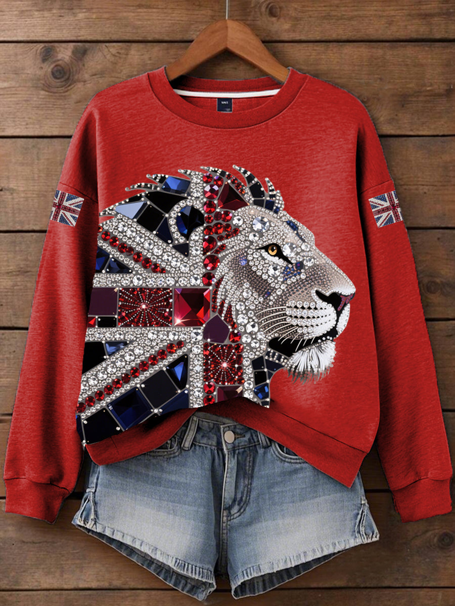 Women's British imitation diamond hot-drilling Print Sweatshirt-2