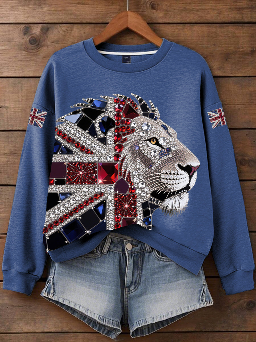 Women's British imitation diamond hot-drilling Print Sweatshirt-4