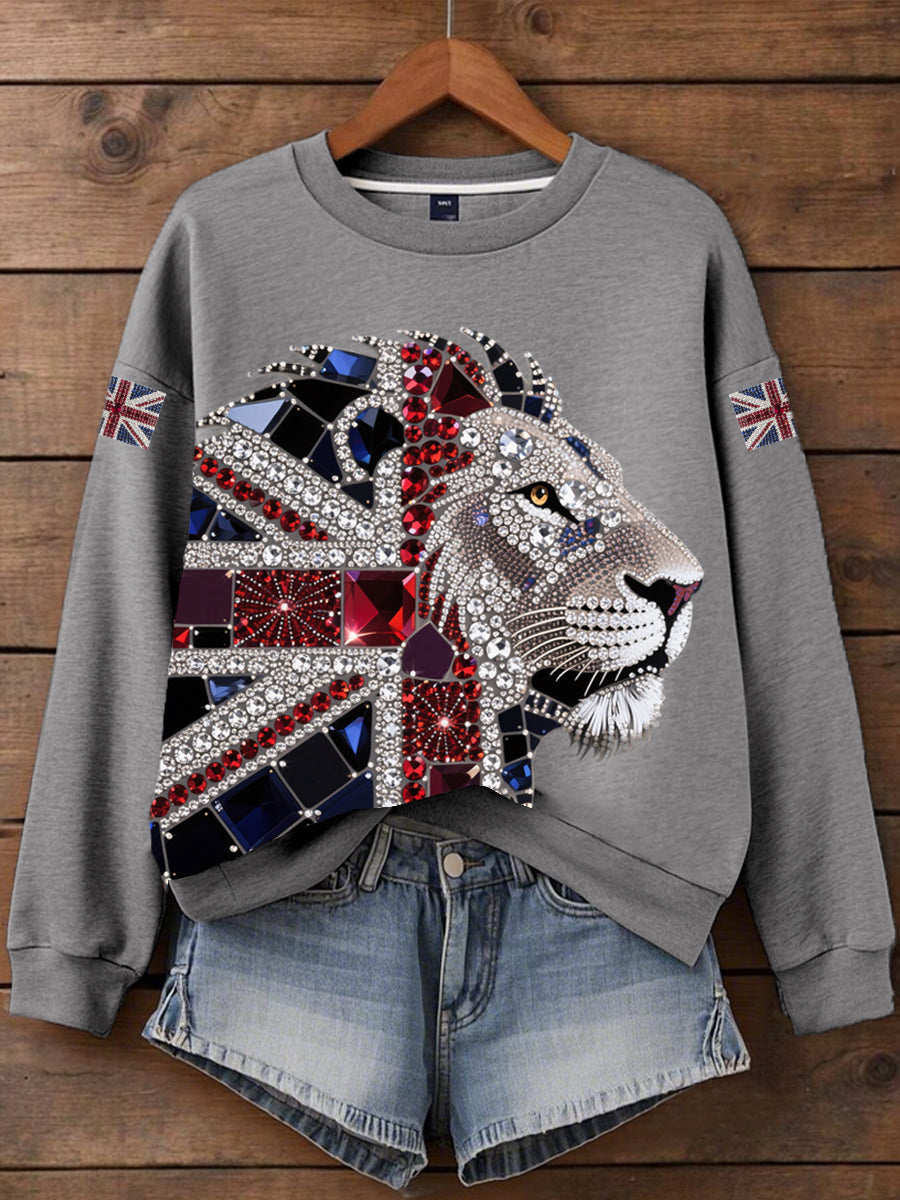 Women's British imitation diamond hot-drilling Print Sweatshirt-3