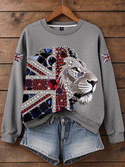 Women's British imitation diamond hot-drilling Print Sweatshirt-3