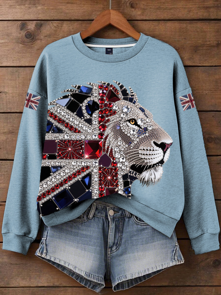 Women's British imitation diamond hot-drilling Print Sweatshirt-5