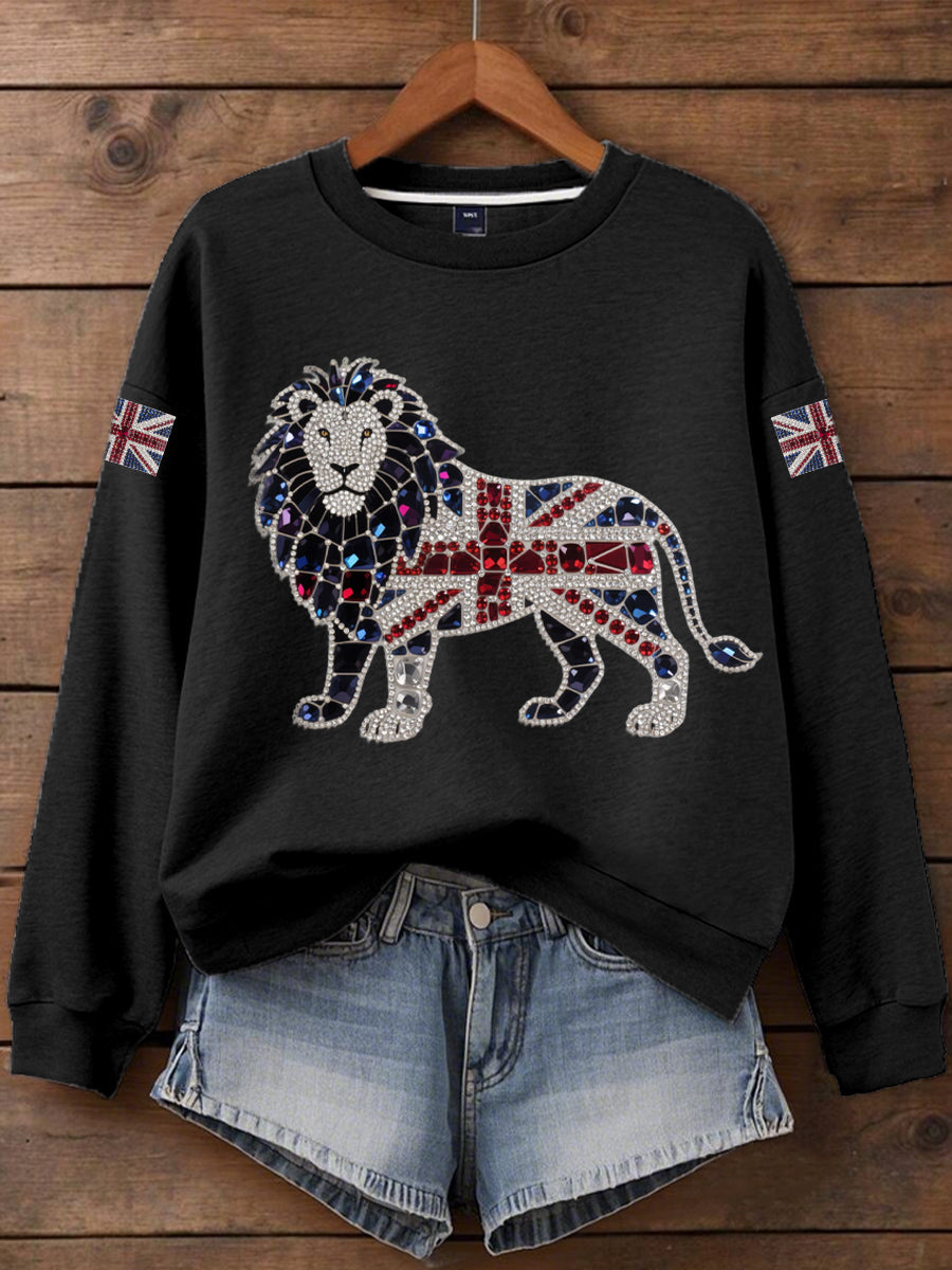 Women's British imitation diamond hot-drilling Print Sweatshirt-1