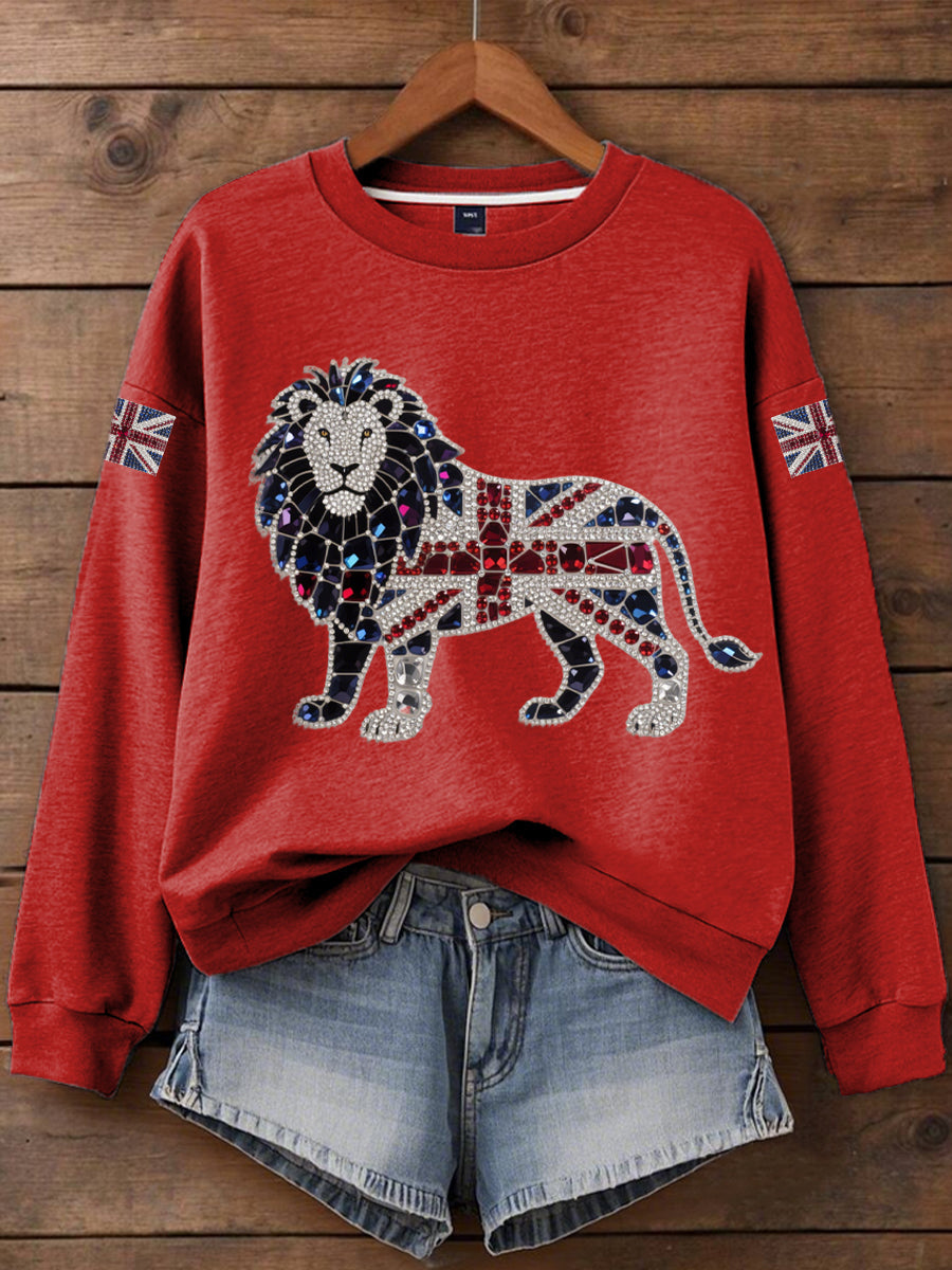 Women's British imitation diamond hot-drilling Print Sweatshirt-2