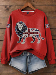 Women's British imitation diamond hot-drilling Print Sweatshirt-2